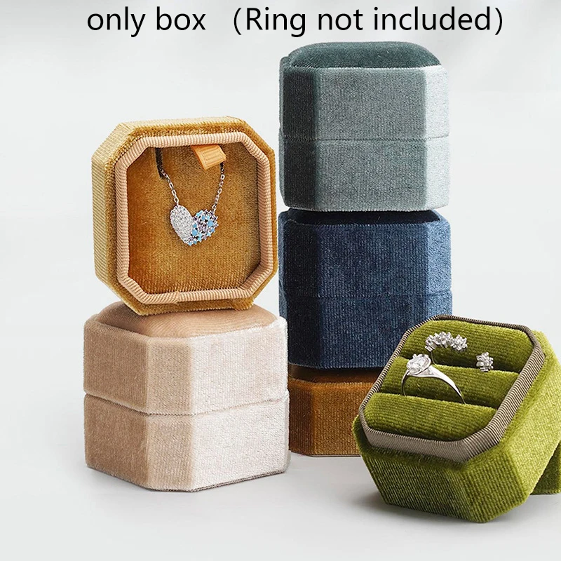 

1Pc Velvet Ring Box Double Ring Box With Detachable Lid 2 Slots Octagon Ring Display Holder Case For Engagement Wedding Proposal