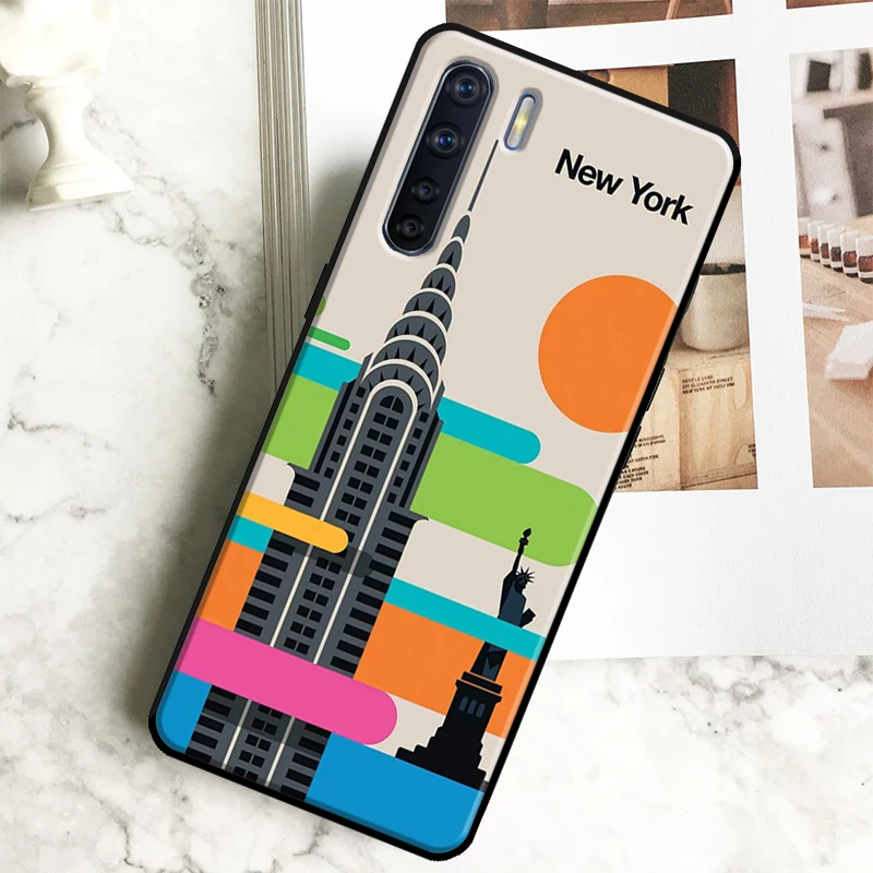 London Roma New York Countries Art Case For OPPO A96 A76 A77 A78 A74 A94 A5 A9 A31 A53 A52 A72 A91 A93 A15 A16 A17 A57s A54s