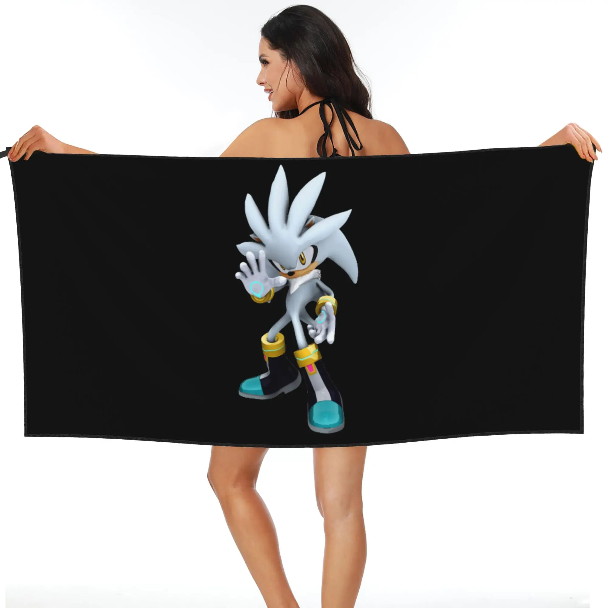 

Пляжное полотенце Silver the Hedgehog Sonic the Hedgehog из мягкой микрофибры, быстросохнущее, впитывающее, для бассейна