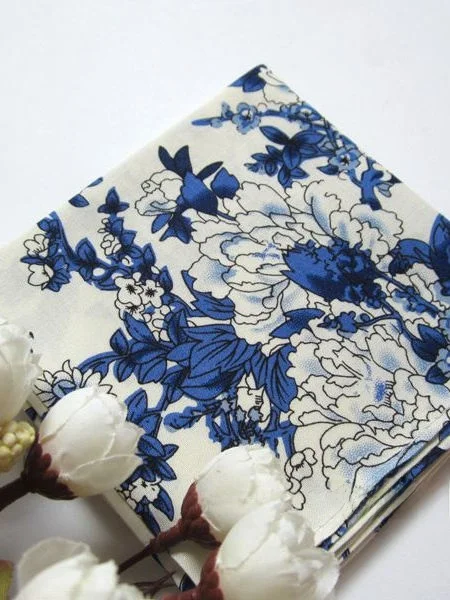 Ultramiękkie bawełniane chusteczki damskie z motywem piwonii, niebiesko-biała porcelana, szalik przeciwsłoneczny, kwadratowe apaszki.