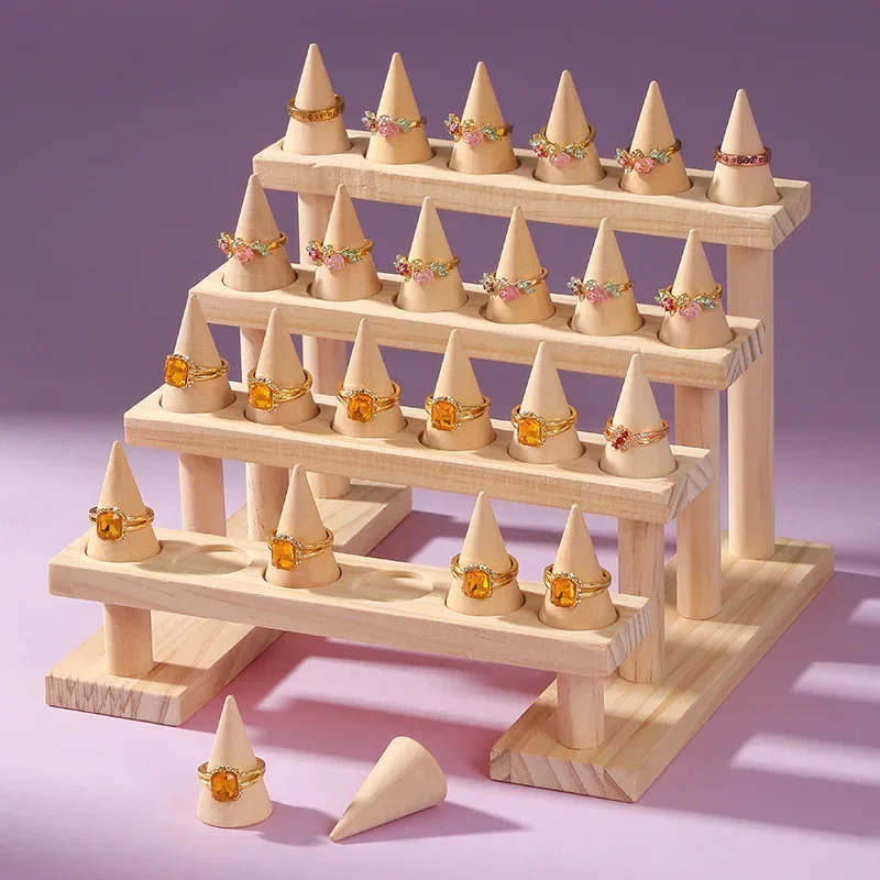 

Simple solid wood cone ring display rack jewelry rack ring rack display jewelry rack live stream stall props