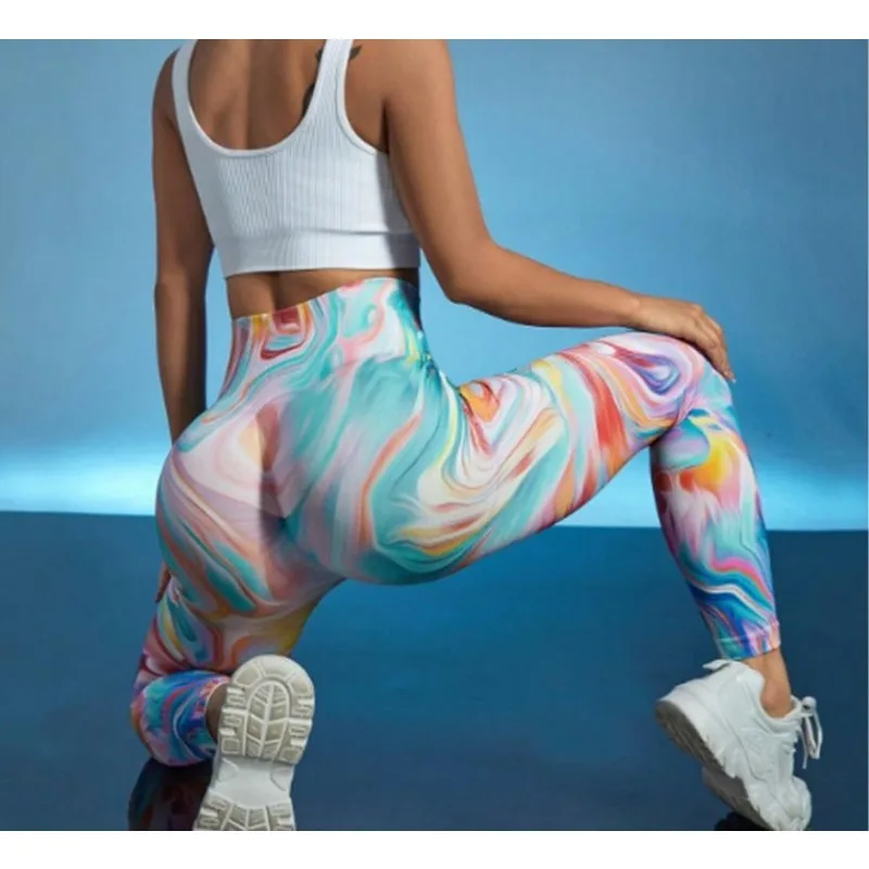 Fitness Butt Lift Leggings Women High Waist Print Leggings High Elastic Seamless Knitting Workout Running Yoga Leggings