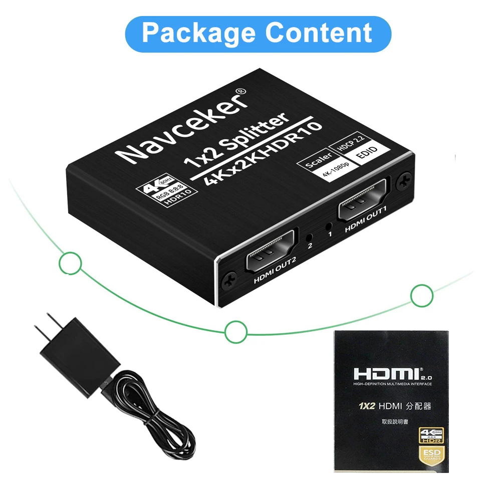 Nowy rozdzielacz 4K 60Hz HDR HDMI 2.0 rozdzielacz 1x2 HDMI 2.0 4K obsługa HDCP 2.2 UHD rozdzielacz HDMI 2.0 skrzynka z przełącznikami do projektora