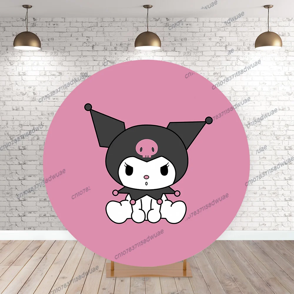 Hello Kitty Kuromi Birthday Photo Backdrop Birthday party Baby Shower Photo Background Round Photography Backdrop