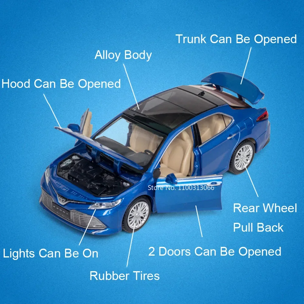 1:34 تويوتا كامري تويز سيارات سبيكة دييكاست نماذج 4 أبواب مفتوحة المركبات المطاط الإطارات عجلة التراجع سيارة مصغرة هدايا الطفل