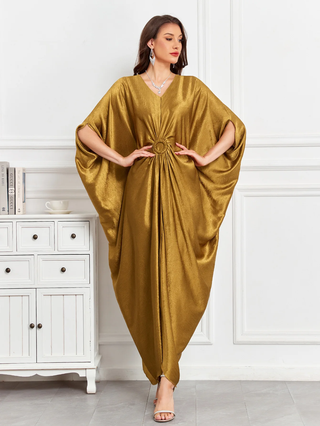 

Kaftan Dresses for Women Sparkly Glitter Batwing Sleeve Kaftan Cover Up Beach Maxi Dress Loungewear