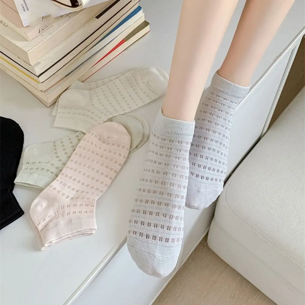 6Pairs Fashion Simple Mesh Hole Socks Sweet Ins Style Solid Tube Socks Breathable Female Hosiery Socks Women Lady