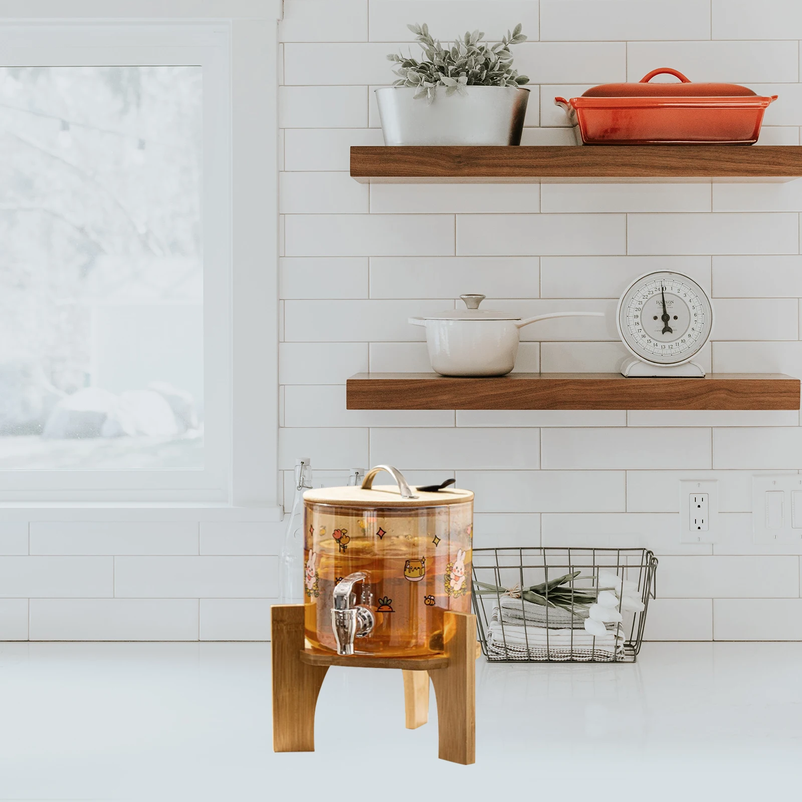 

Bamboo Beverage Dispenser Stand Drink Dispenser Holder for Water Dispensers Cold Kettle Stand Tearoom Display