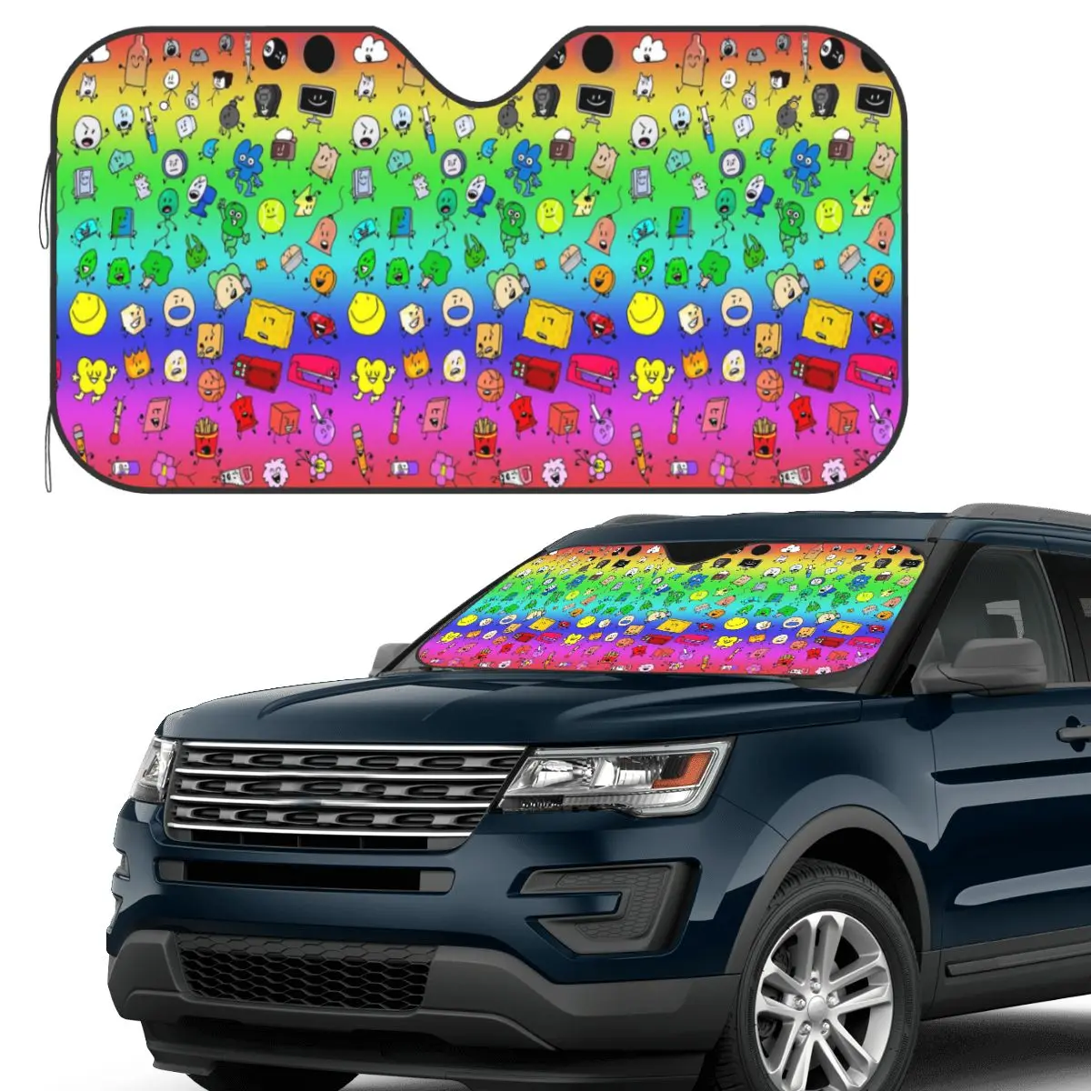 

BFDI All Characters (Rainbow) Sunshade Windscreen Car Front Windshield Window Sun Visor Accessories Covers