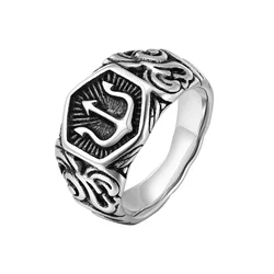 13.3mm Poseidon Trident Ring for Men Ancient Greek New Stainless Steel Amulet Ring Jewelry Gift