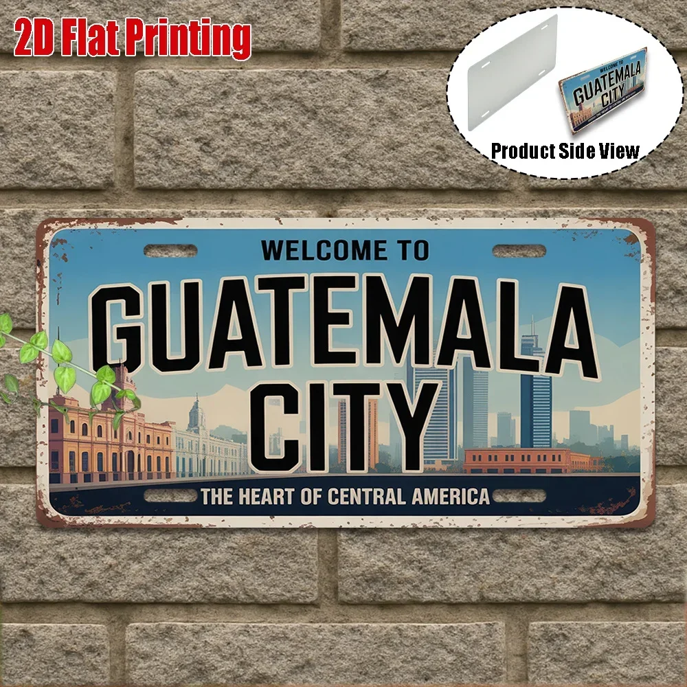 2D Flat,1pc, Vintage Aluminum Sign, Only for Decoration, Outdoor Wall Art , Welcome to Guatemala City Sign