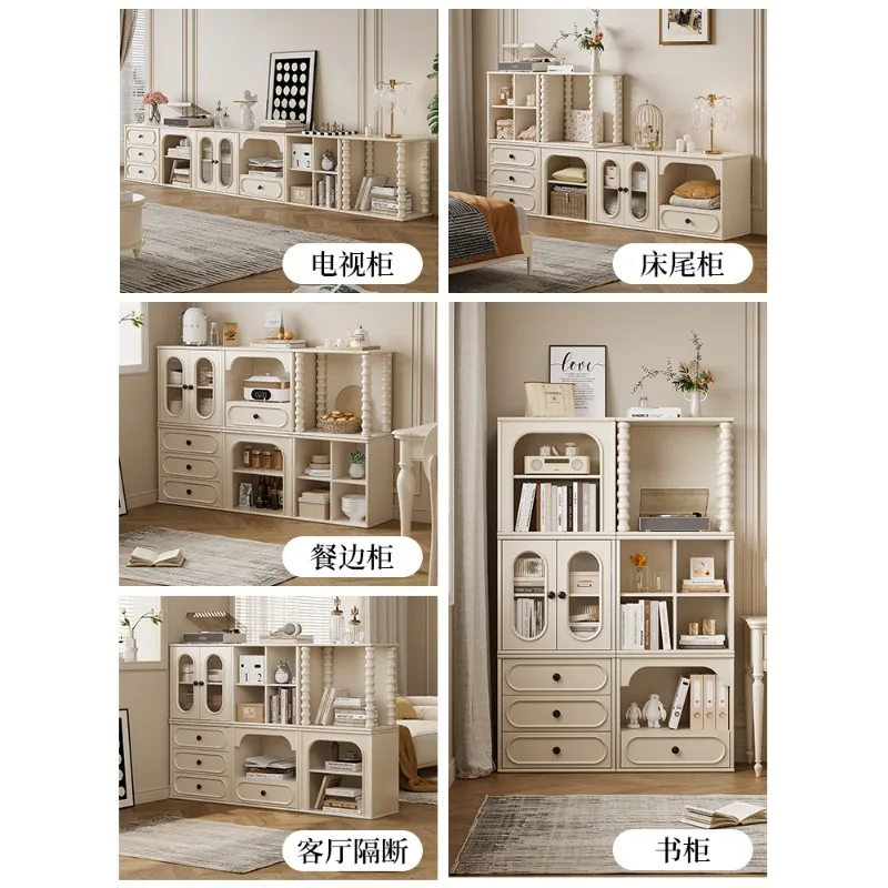 French Cream Wind All Solid Wood Combination Cabinet Multifunctional Module Storage Cabinet Living Room Bookcase Bedroom Floor L