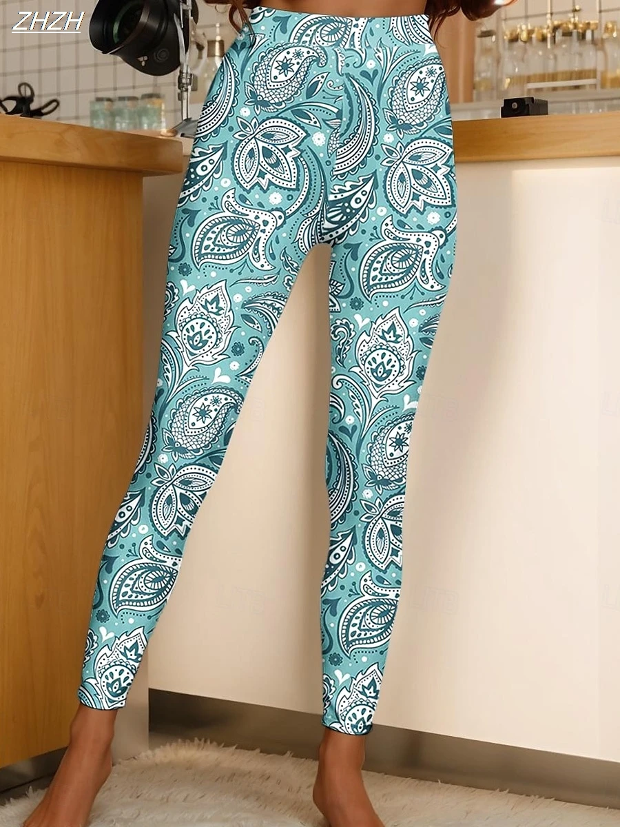 

2025 Women's Leggings Paisley Graphics Pants Trousers Polyester Spandex Stretch Elastic Waist,Control Fall Winter Streetwear