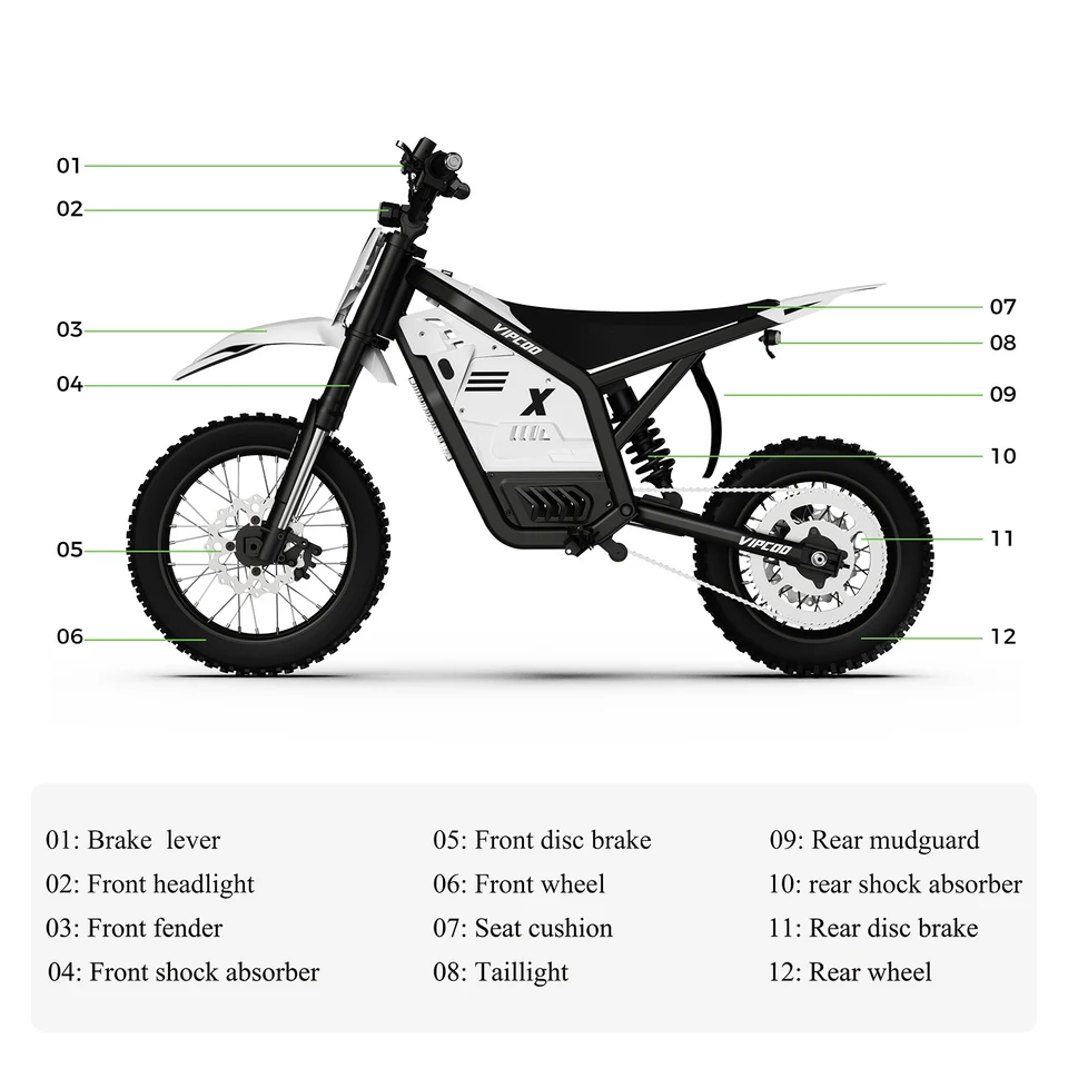 Electric Bike VIPCOO H2 3500W 48V 23AH Electric Motorcycle 12/14" Fat Tire Dirt Bike for Teenagers and Adults image 9