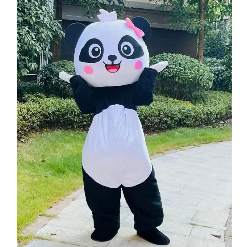 NewYeeca Cute Baby Mascot Adult Costume Panda Cosplay Set Christmas Halloween Festival Exquisite Dressing Red Heart Doll Set