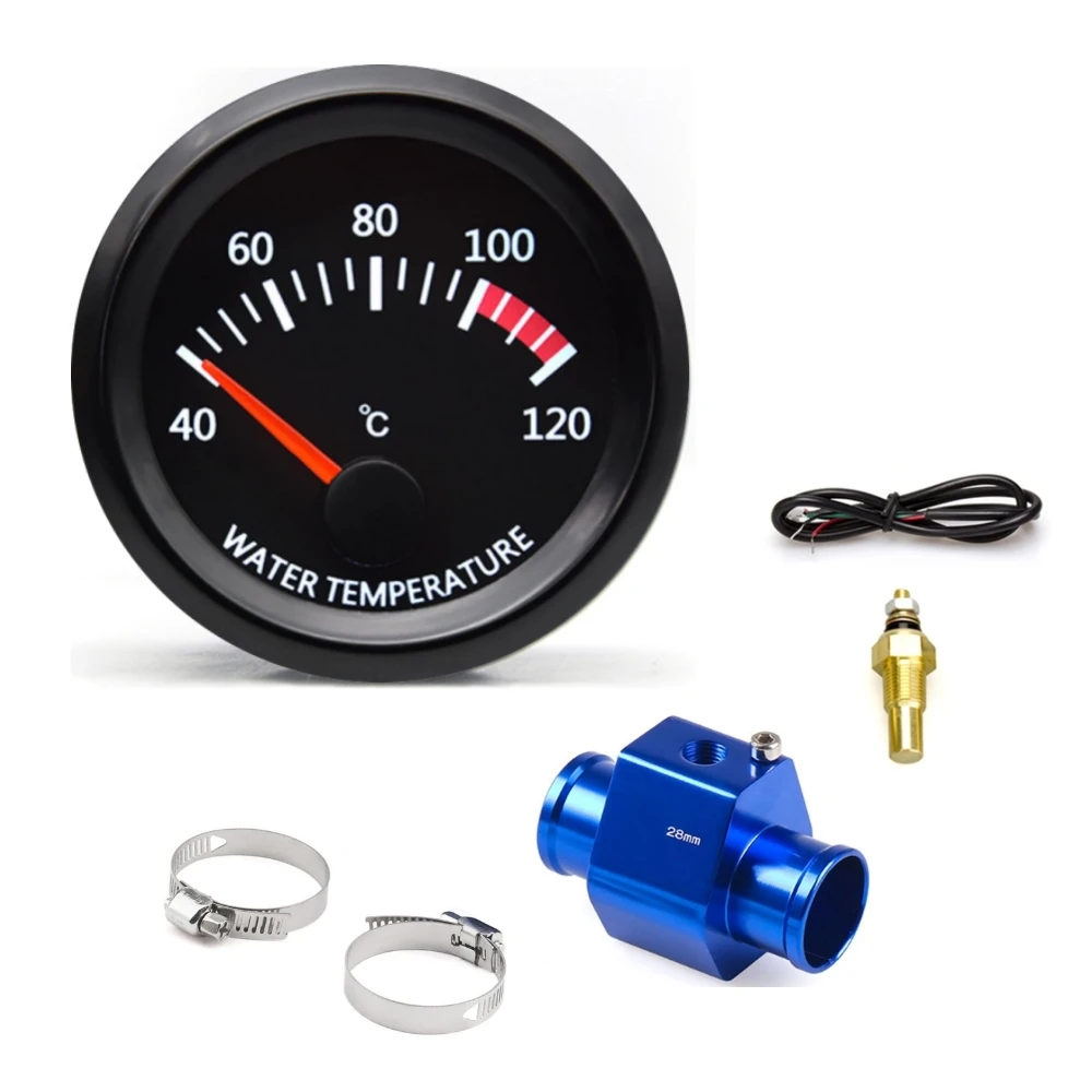 2\'\'52mm Car Water Temperature Gauge 40~120 ℃ With Water Temp Sensor Water Temp Joint Pipe 1/8NPT Sensor Adapter Car Racing Gauge