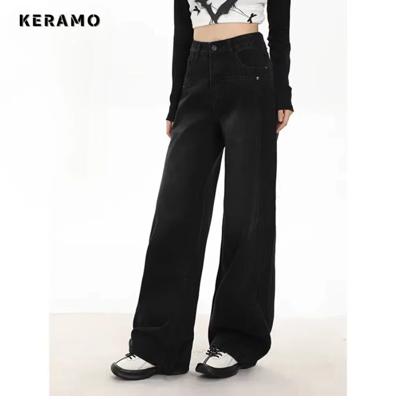 

American Vintage High Waist Straight Jeans Women's High Street Style Casual Baggy Y2K Pants Wide Leg Grunge Denim Trouser