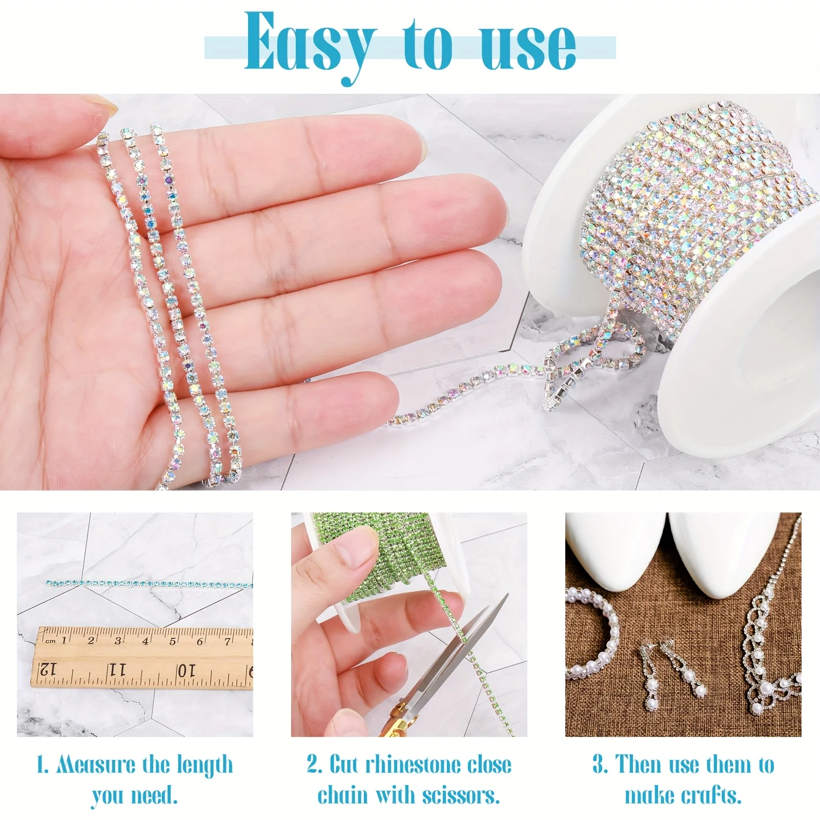 10 Meters Multi Color Rhinestone Chain Trim Diamond Crystal Chain for Scrapbooking Jewelry Making Party Crafts Sewing Decoration