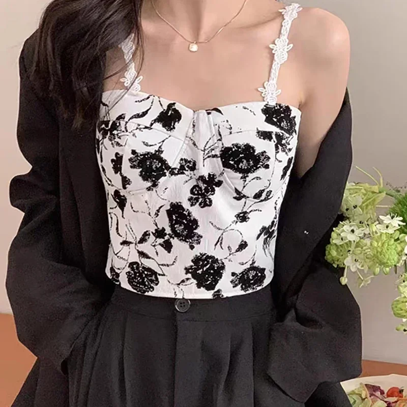 

Women Sweet Elastic Camis Underwear Padded Bra Spaghetti Cute Crop Tops Print Tank Tops For Women Summer 2025