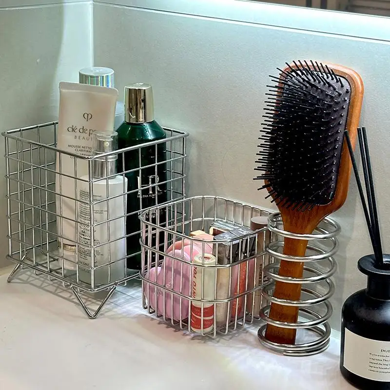 Bathroom Storage Rack No Drilling Toothbrush Holder Iron Net Basket Miscellaneous Items Mask Face Wash Basin Organizer
