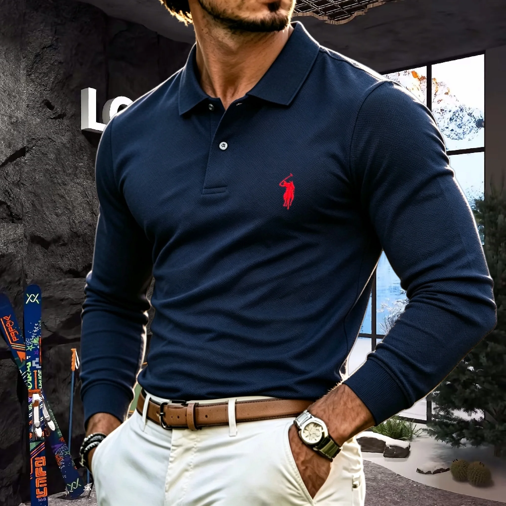 100% pure cotton high-end brand men's long sleeve polo shirt autumn winter fashionable luxury embroidery golf top casual T-shirt