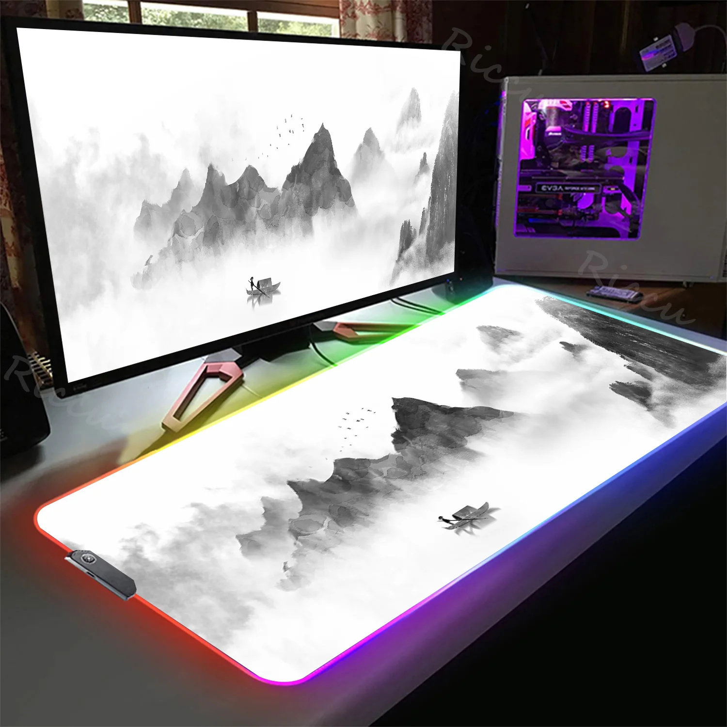 RGB Mousepads Company Mouse Pad Office Desk Ink Painting Desk Mat Pads LED Large Mousepad Chinese Style Mouse Mats For Computer