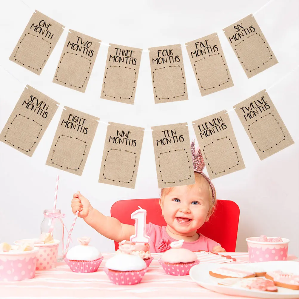 لافتة صور من الكتان لعمر 1 إلى 12 شهرًا، تصميم جداري متين للاستخدام الطويل لتزيين المنزل، جمع الصور