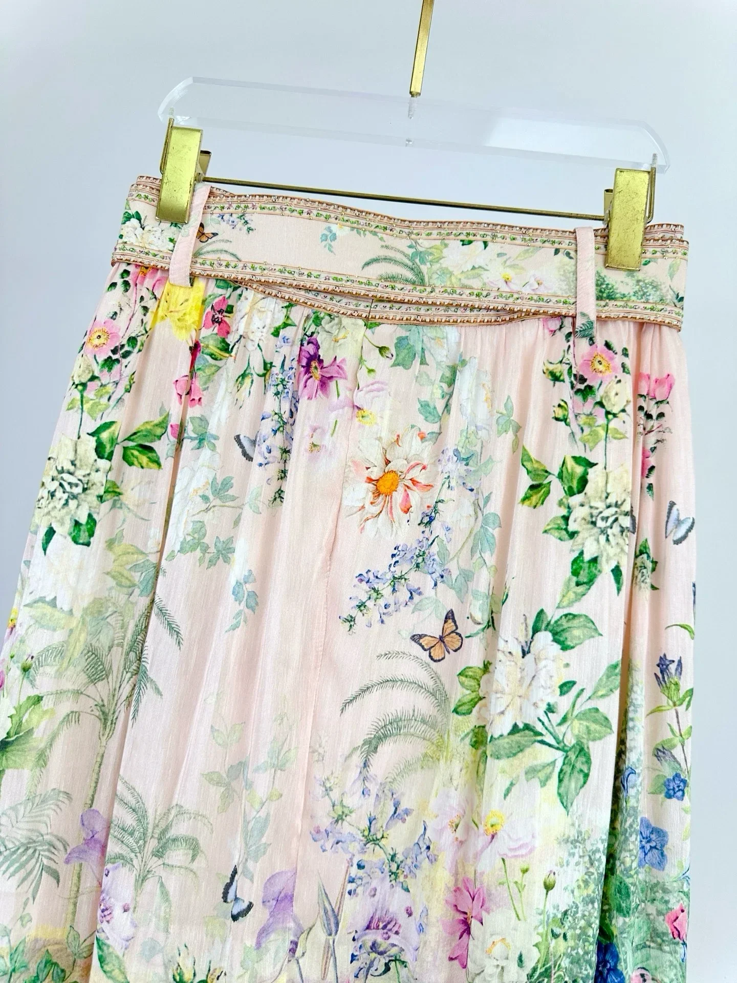 2025 جديد إمرأة 100% مجموعة الحرير زهرة طباعة الثقيلة مطرز عالية الخصر مطوي تنورة طويلة الدانتيل متابعة الخامس الرقبة Batwing كم قميص الدعاوى