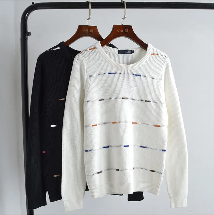 

Loose Women's Knitted Sweater round Ne Pullover Base Layer Top Color Blo College Sle Trendy Autumn Winter New Arrival