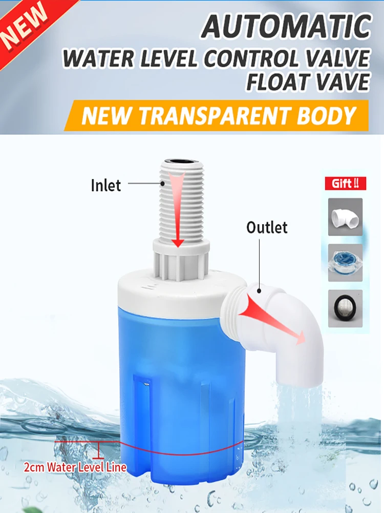 

JYW 1/2'' 3/4'' 1'' New transparent vertical Water Level Control Valve Automatic Float Valve Anti Corrosion Nylon Ball Valve