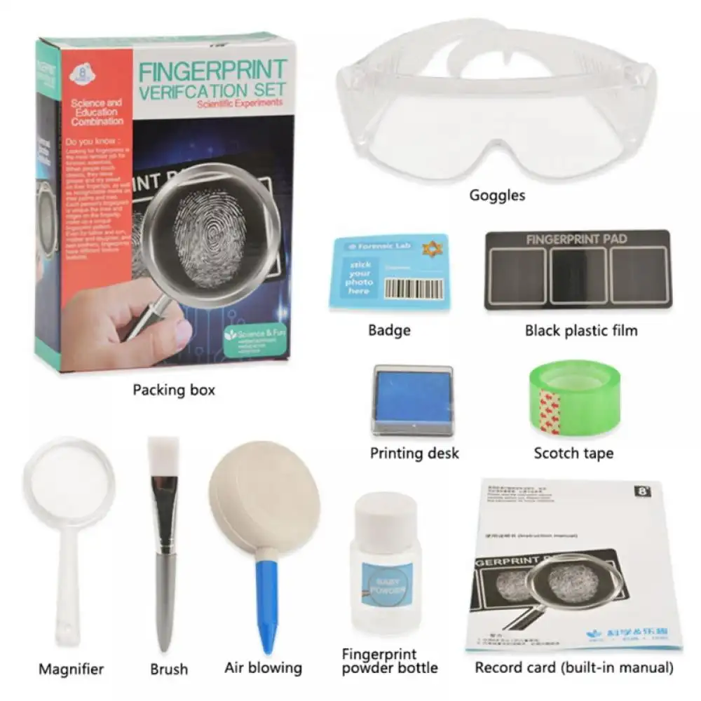 Kids Spy Kit Detective Fingerprint Toys Gifts for Boy Girl Science Experiments Learning Educational Fingerprint Kit with Glasses