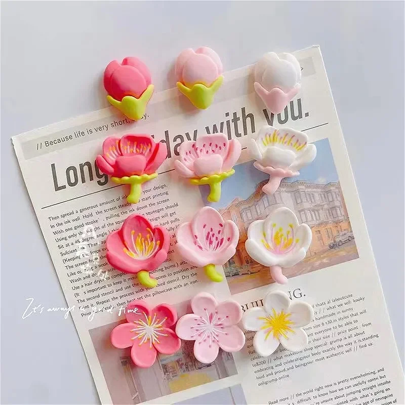 12pcs Fridge Magnet Pink Flower Resin Decorative Refrigerator Magnets Creative Whiteboard Cartoon Magnetic Personalized Sticker