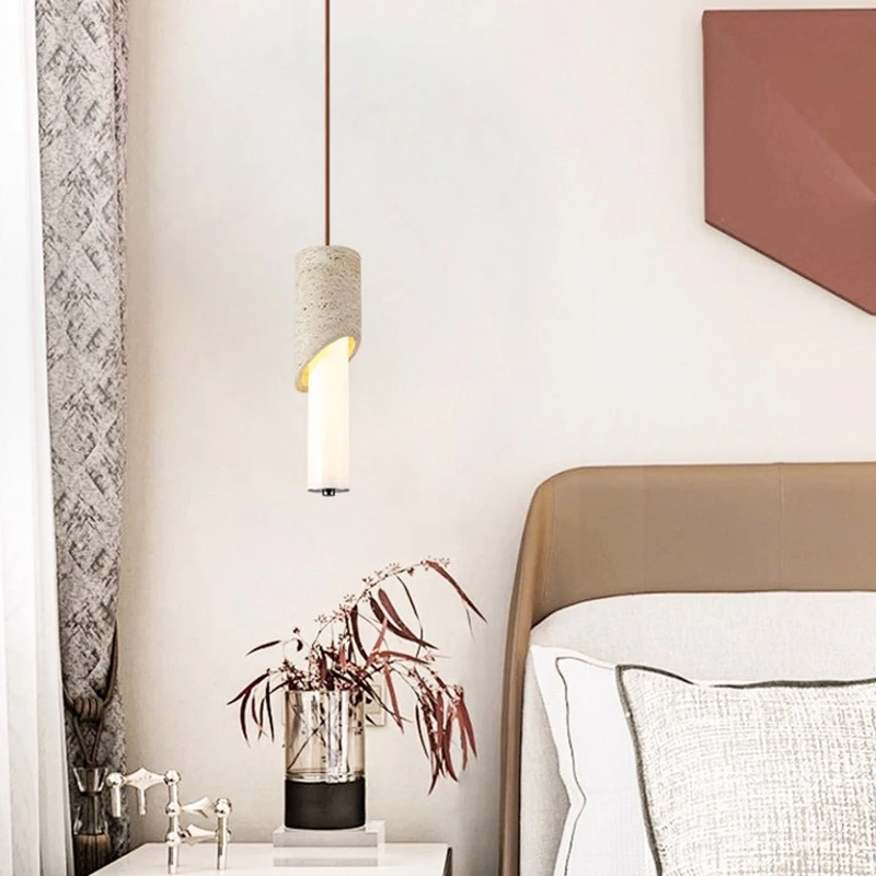 Yellow Cave Stone Bed-Room Bedside Retro Cream Wabi Sabi Homestay Island Counter Counter Background Wall Entrance Pendant Lights