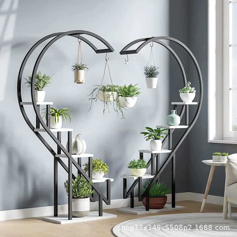 5-layer indoor plant rack, heart-shaped plant rack with hook, home decoration, living room balcony, various flower pots display
