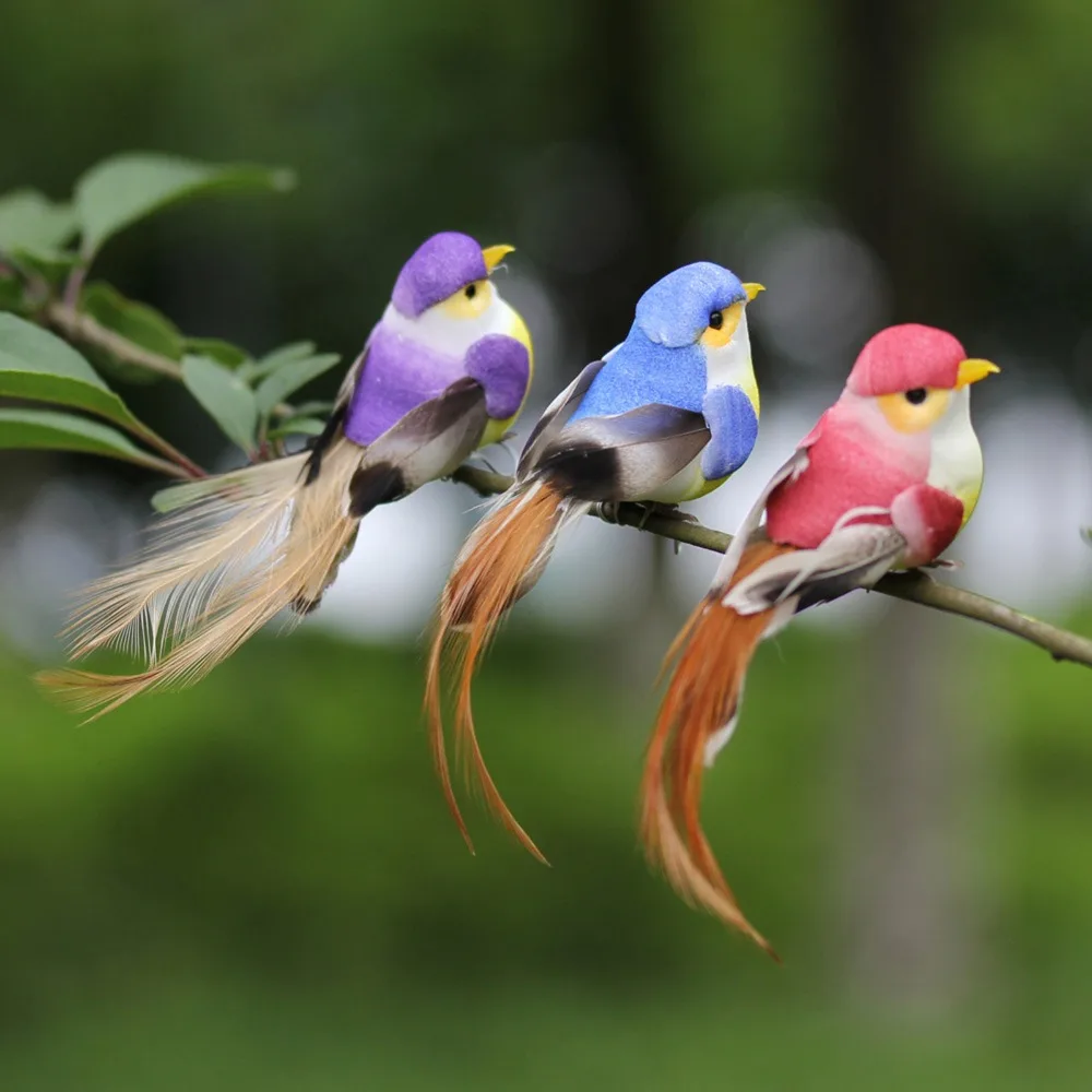 12Pcs 4Inch Artificial Birds Multicolor Realistic Looking Feather Birds Hummingbird Foam Feather Material Fake Birds