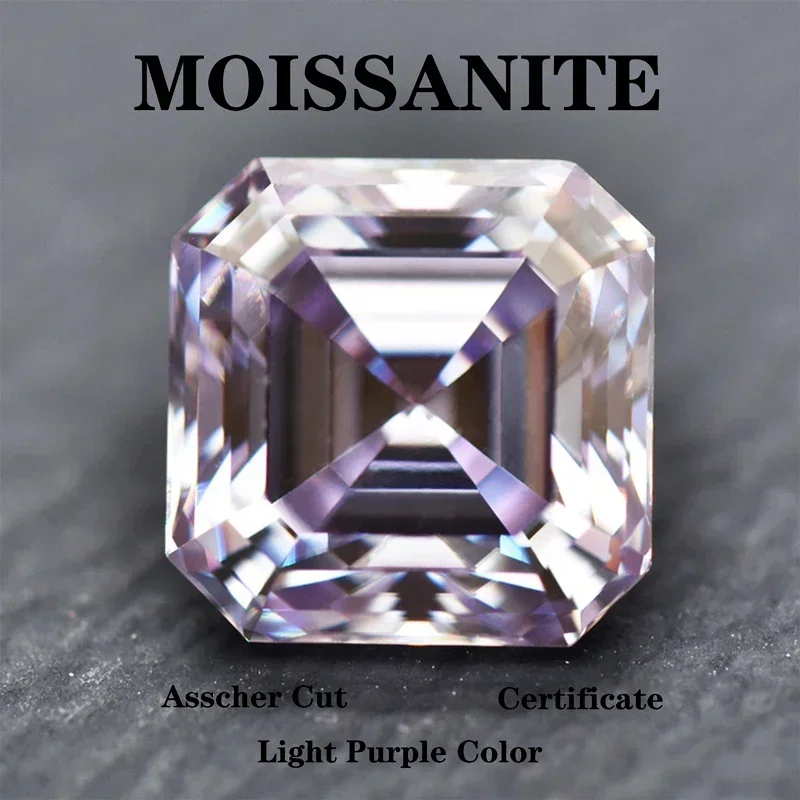 

NWE Moissanite Stone Asscher Cut Light Purple Color Extremely Shiny Quality DIY Advanced Jewelry Rings Earrings Making Certifica