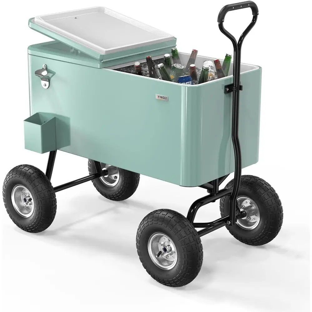 

80-Quart Rolling Cooler with Long Handle and 10 Wheels for Beach, Patio, and Outdoor Parties