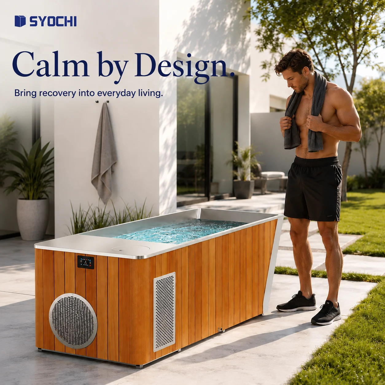 Commercial Ice Bath Cold Plunge with Built-in Water Chiller Cedar 304 Stainless Steel Ozone Filtration for Recovery