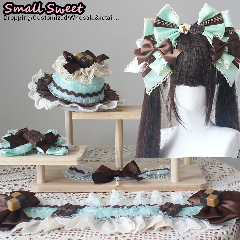 

Повязка на голову в стиле Лолита, готика, Y2K, для косплея, мятно-шоколадная, аксессуар для волос, заколка-бант Minchodan, головной убор, чокер