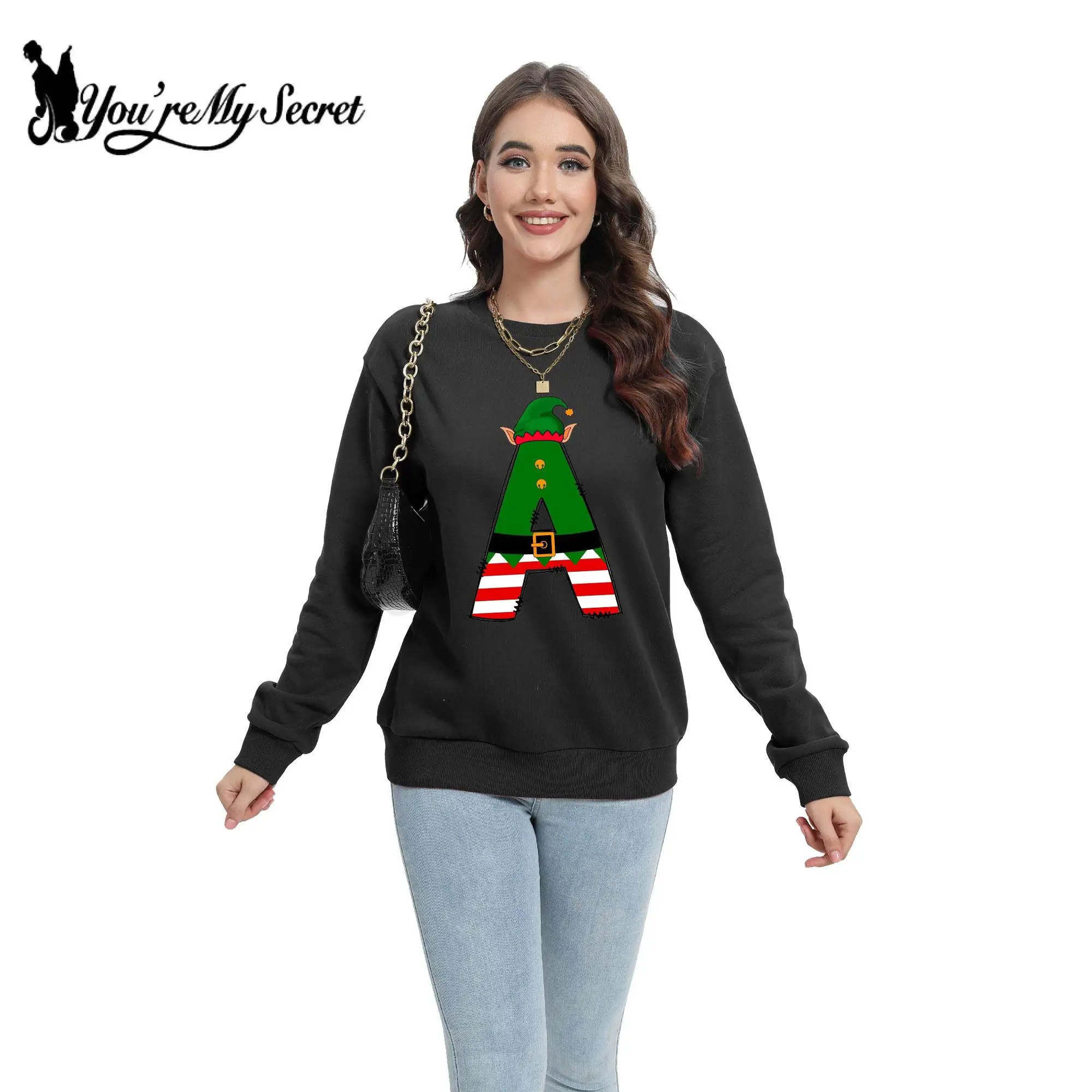 

[You're My Secret] Merry Christmas Holiday Party Casual Hoodies Women Long Sleeve Print Pullover Warm Loose Hoody Clothes