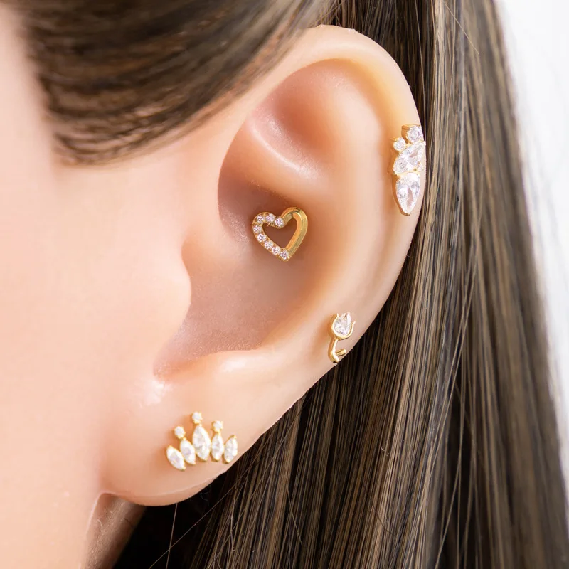 1PC G23 Titanium Horse's Eye CZ Crown Cartilage Earring Internal Thread Flat Back Helix Tragus Stud Nose Lobe Piercing Jewelry