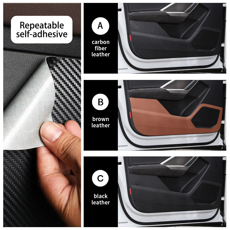 4pcs Car Door Anti-Kick Mats Door Leather Threshold Bar Protection Sticker For Audi Q3 2019 2020 2021 2022 2023 2024