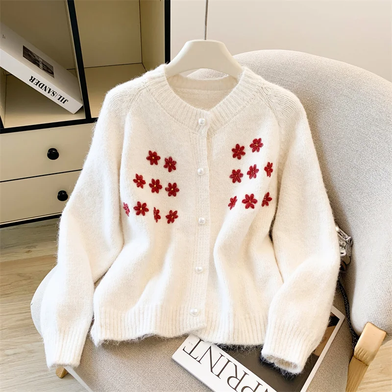 Women's Winter Casual Knitwear Cardigan Floral Y2K Harajuku Cute Aesthetic 2000S Style Retro Top Warm Sweater Clothes 2025 New