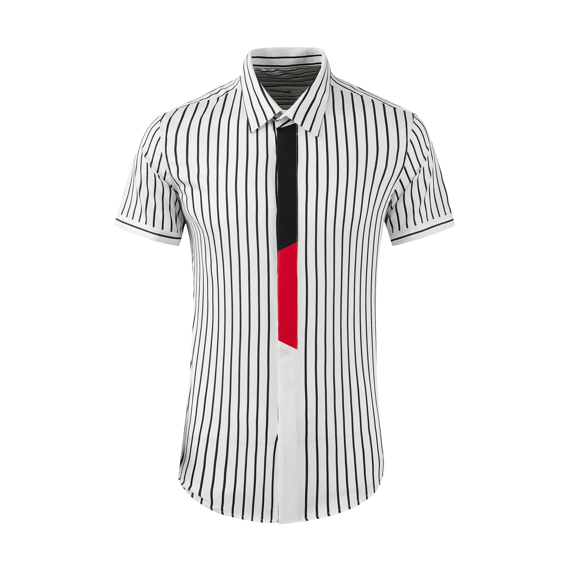 Summer patchwork fine striped contrasting color men's shirt elements popular fashion men's clothing