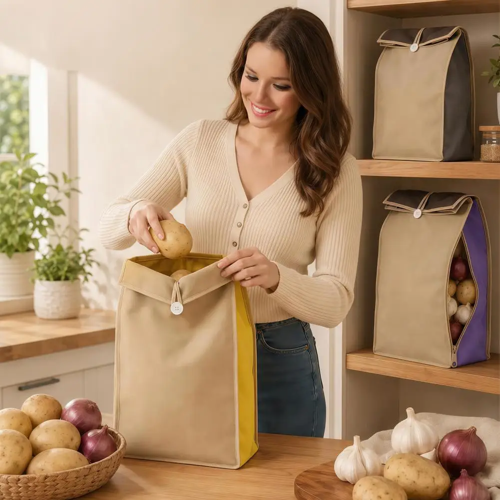 Kitchen Pantry Storage Bags Vegetable Storage Organizers for Potatoes Onions Reusable Self-sealing Potato Storage for Kitchen