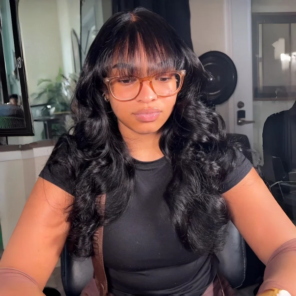 

Парик из натуральных волос с волнистой прядью и челкой для чернокожих женщин, 3x1 кружевной парик, бразильские парики 30-34 дюйма для чернокожих женщин