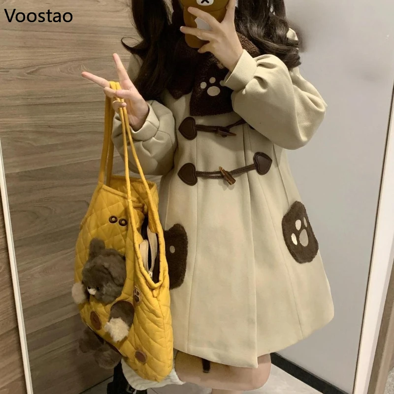 

Осень-зима японское шерстяное пальто Kawaii Lolita женское милое пальто с матросским воротником свободный шарф куртки в консервативном стиле Y2k верхняя одежда в стиле Лолиты