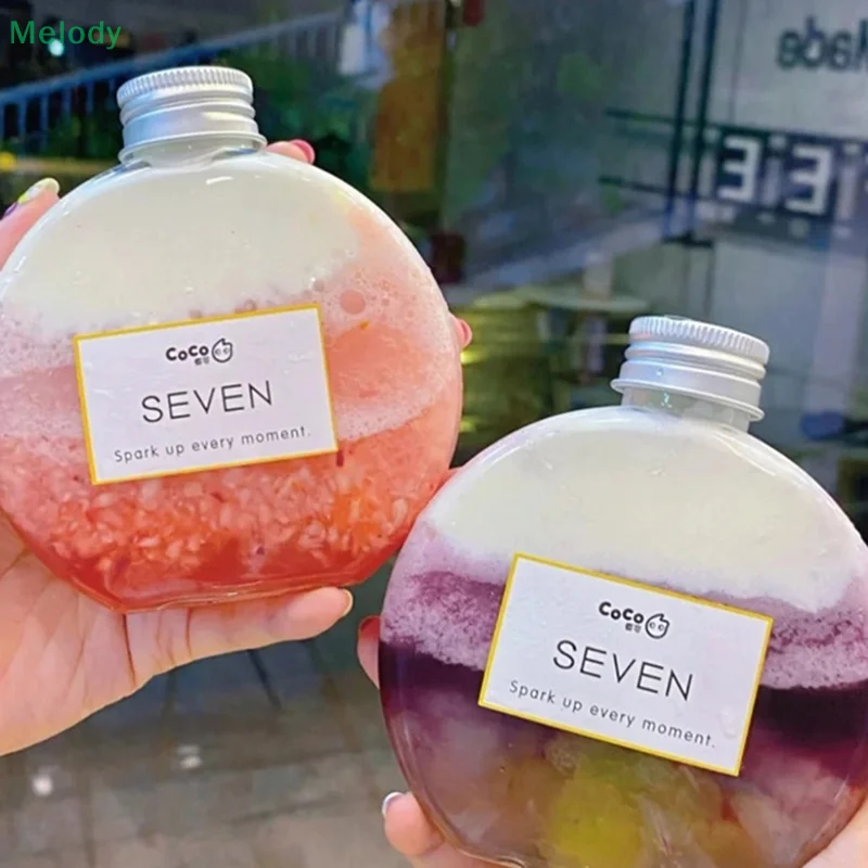 300/500ML Cute Flat Round Plastic Bottle Clear Milk Tea Bottle Water Bottle Portable Coffee Drinking Cup Drink Bottle