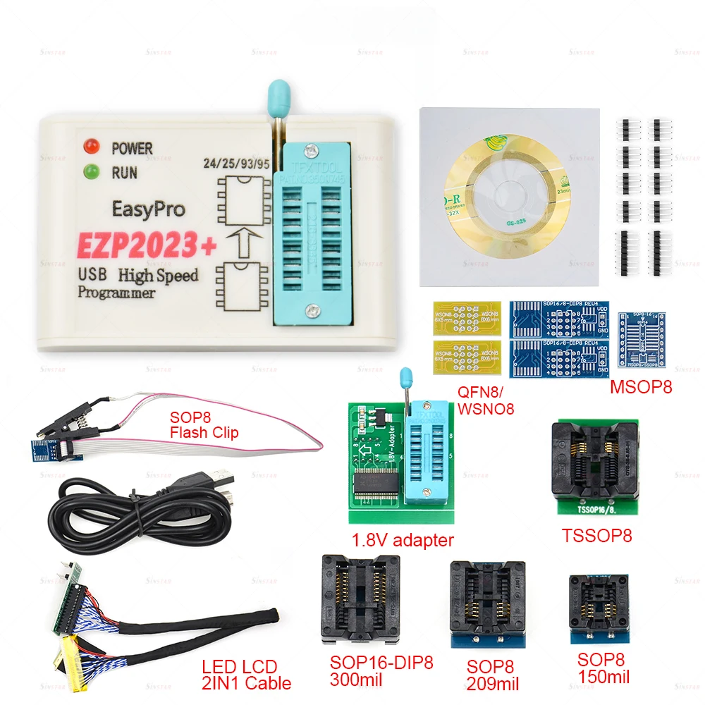 100% Original EZP2023 USB SPI Programmer with 12 Adapter Support 24 25 93 95 EEPROM Flash Bios Minipro Programming Calculator