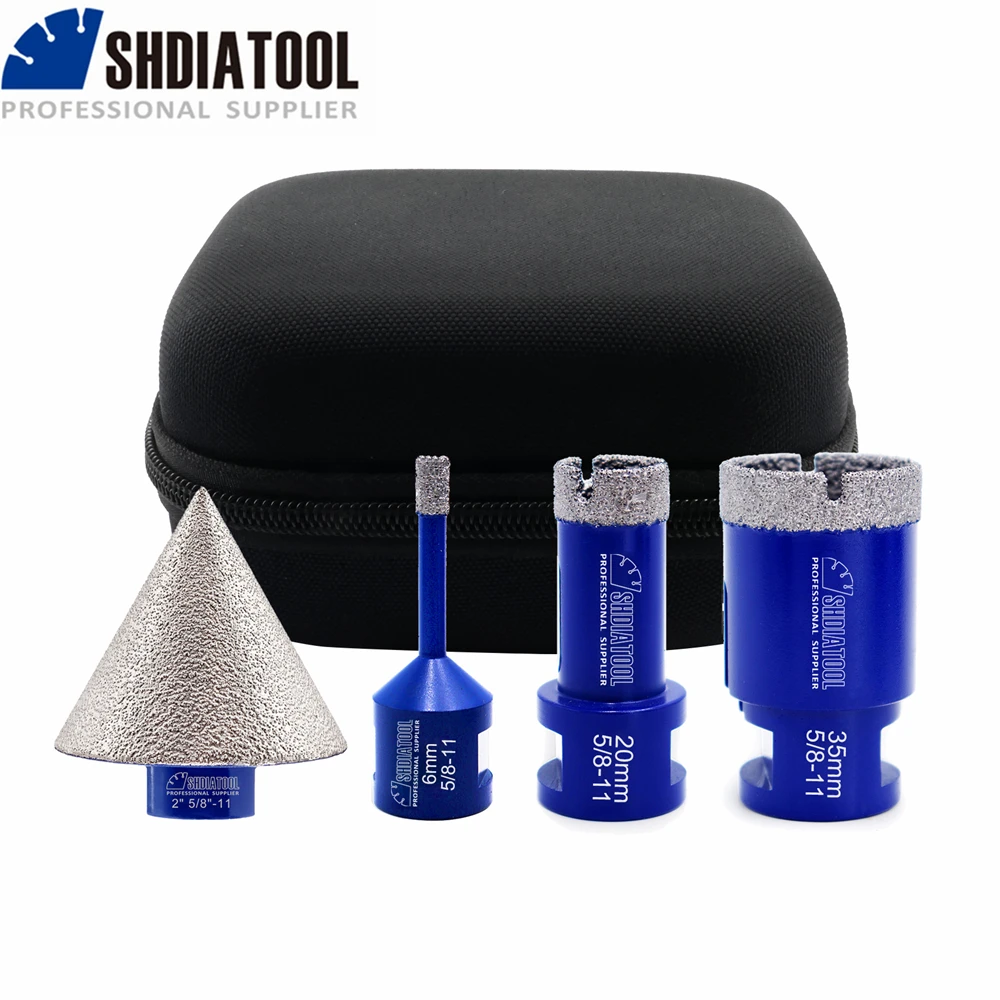 

SHDIATOOL 4pcs/Kit 6/20/35/50mm 5/8"-11 Diamond Core Drill Chamfer Bit Set Porcelain Tile Granite Marble Ceramic Hole Saw Opener